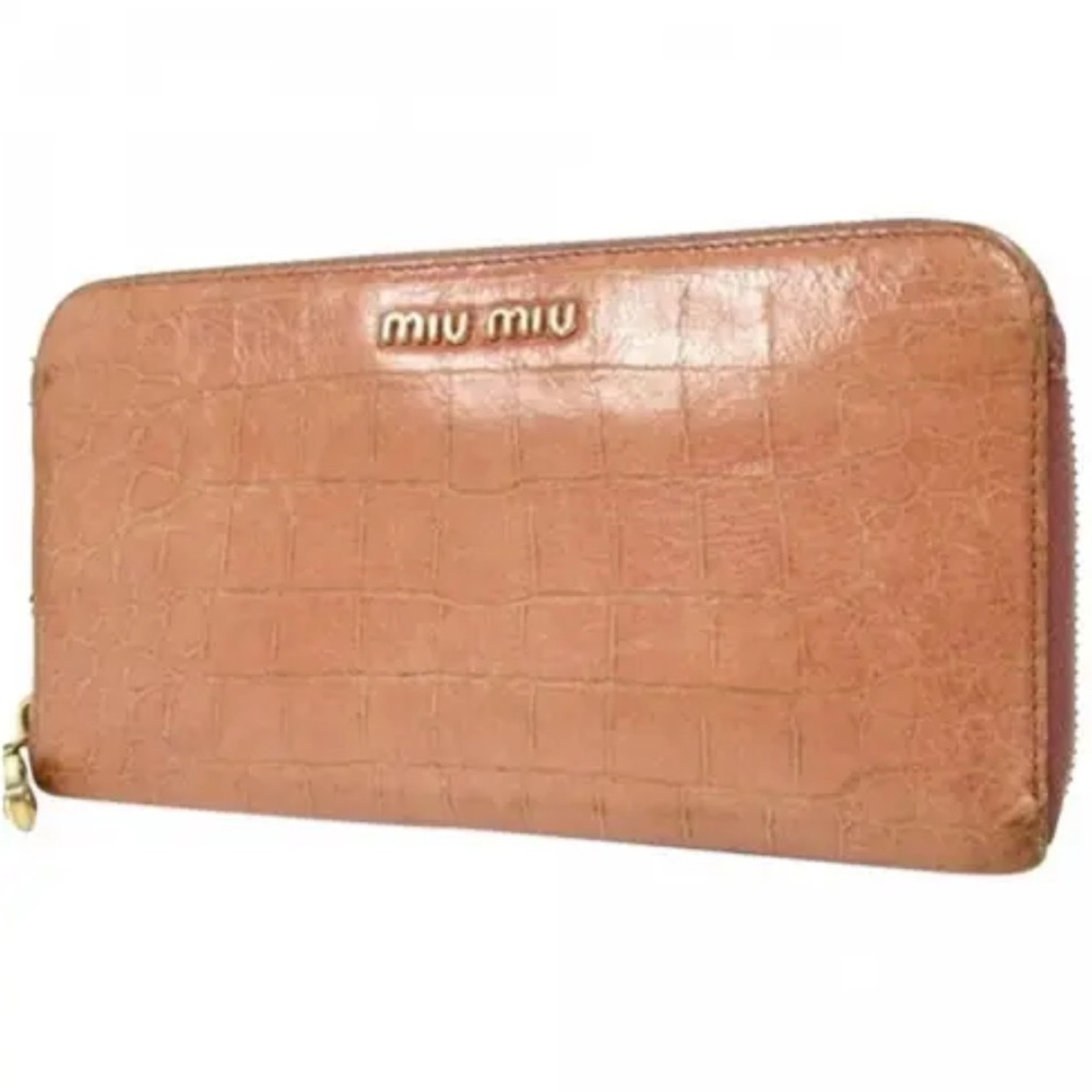 Miu Miu Tan Leather Croc-Embossed Wallet